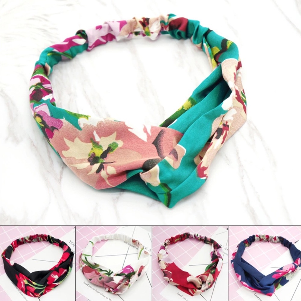 Navy Blue Floral Silk Twist Boho Headband! - Picture 7 of 9
